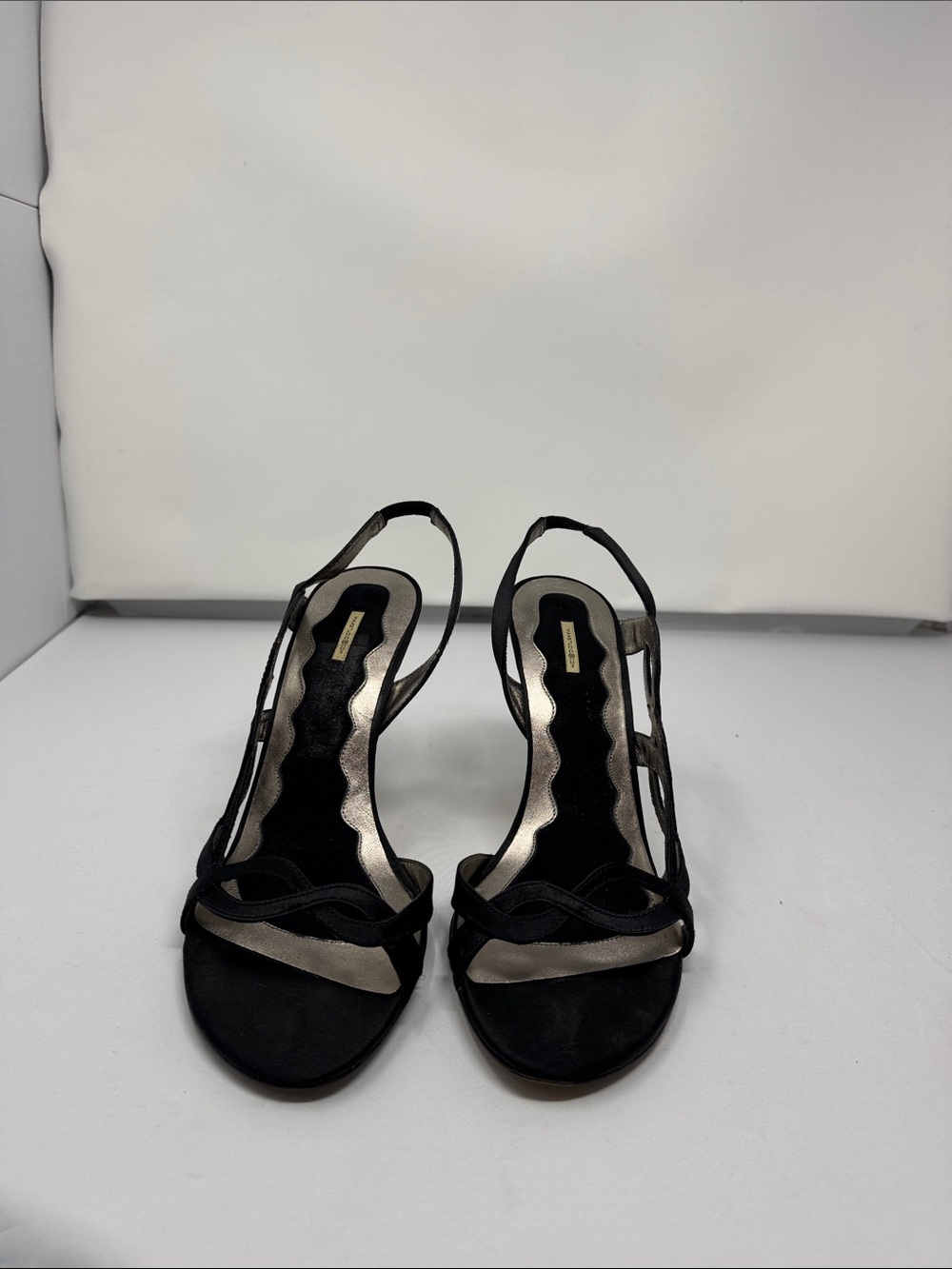 Max Studio Black and Silver Slingback Heels